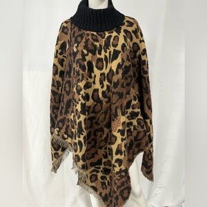 Chic Leopard Print Poncho with Black Turtleneck